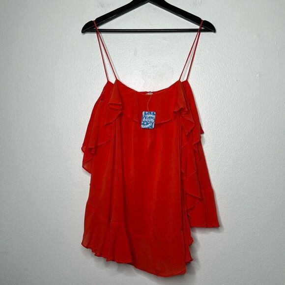 Free People Cascades Ruffle Cami in Coral Red Orange Flowy Size Small - Picture 5 of 11